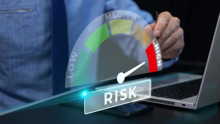 Businessman,Selecting,High,Risk,Management,Level,On,Virtual,Scale,Decision