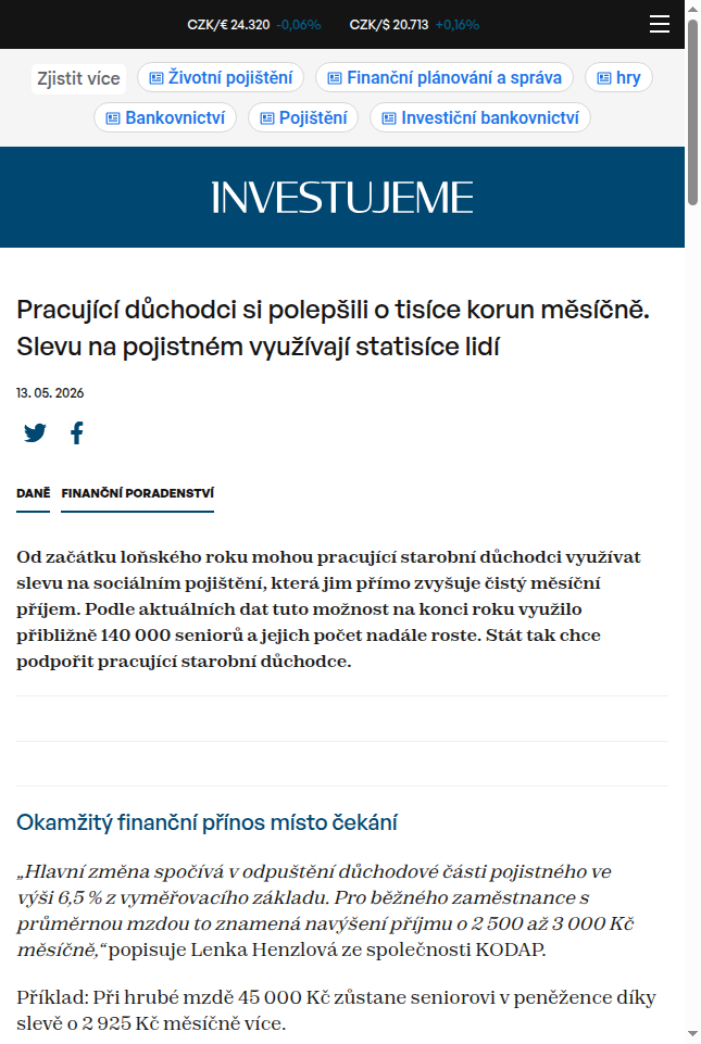 pracujici-duchodci-si-polepsili-o-tisice-korun-mesicne-slevu-na-pojistnem-vyuzivaji-statisice-lidi