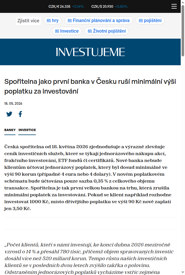 sporitelna-jako-prvni-banka-v-cesku-rusi-minimalni-vysi-poplatku-za-investovani