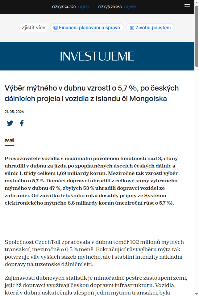 vyber-mytneho-v-dubnu-vzrostl-o-5-7-po-ceskych-dalnicich-projela-i-vozidla-z-islandu-ci-mongolska