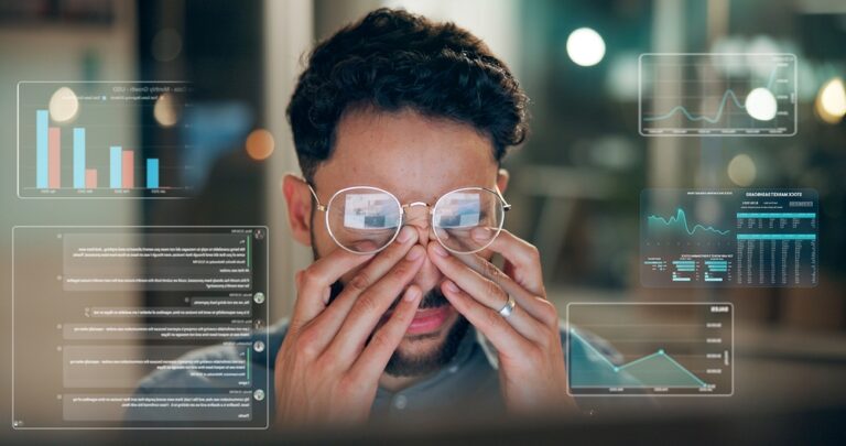Overlay,,Eye,Strain,Or,Man,In,Office,At,Night,,Graph