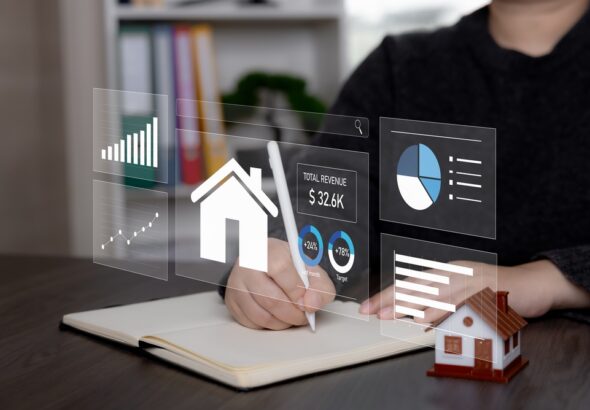 Person,Analyzing,Real,Estate,Dashboard,With,House,Icon,And,Revenue