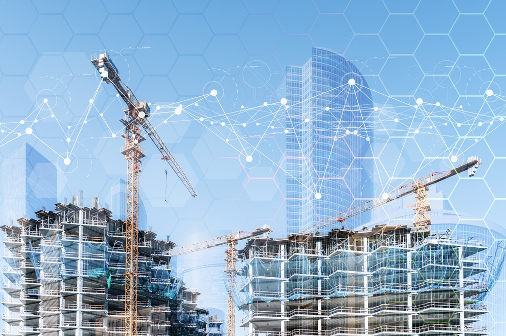 Construction,Technology,Banner,Background.,Construction,Site,With,Cranes,,Fittings,And