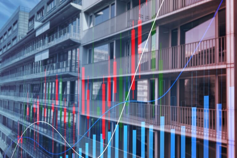 Rising,Real,Estate,Prices.,Building,And,Graphs,,Double,Exposure