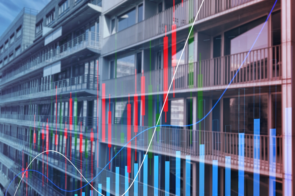 Rising,Real,Estate,Prices.,Building,And,Graphs,,Double,Exposure