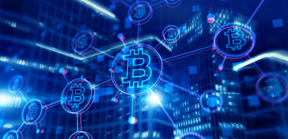 Bitcoin,On,Corporate,Skyscrapers,And,Office,Blocks,Background.,Cryptocurrency,Future