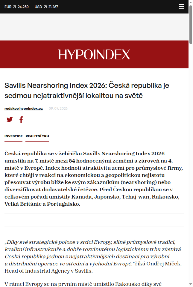 savills-nearshoring-index-2026-ceska-republika-je-sedmou-nejatraktivnejsi-lokalitou-na-svete