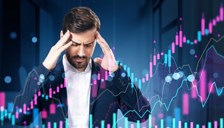 Businessman,Stressed,With,Hands,On,Head,In,Office,,Digital,Holographic