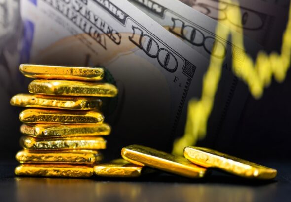 Gold,Bars,And,Us,Dollar,Bill,Banknotes,Background.,Online,Concept