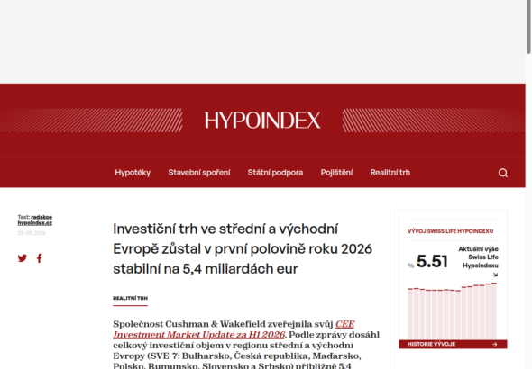 investicni-trh-ve-stredni-a-vychodni-evrope-zustal-v-prvni-polovine-roku-2026-stabilni-na-5-4-miliardach-eur
