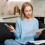 Digital,Payment,Concepts.,Young,Woman,Checking,Electricity,Statements,Or,Gas