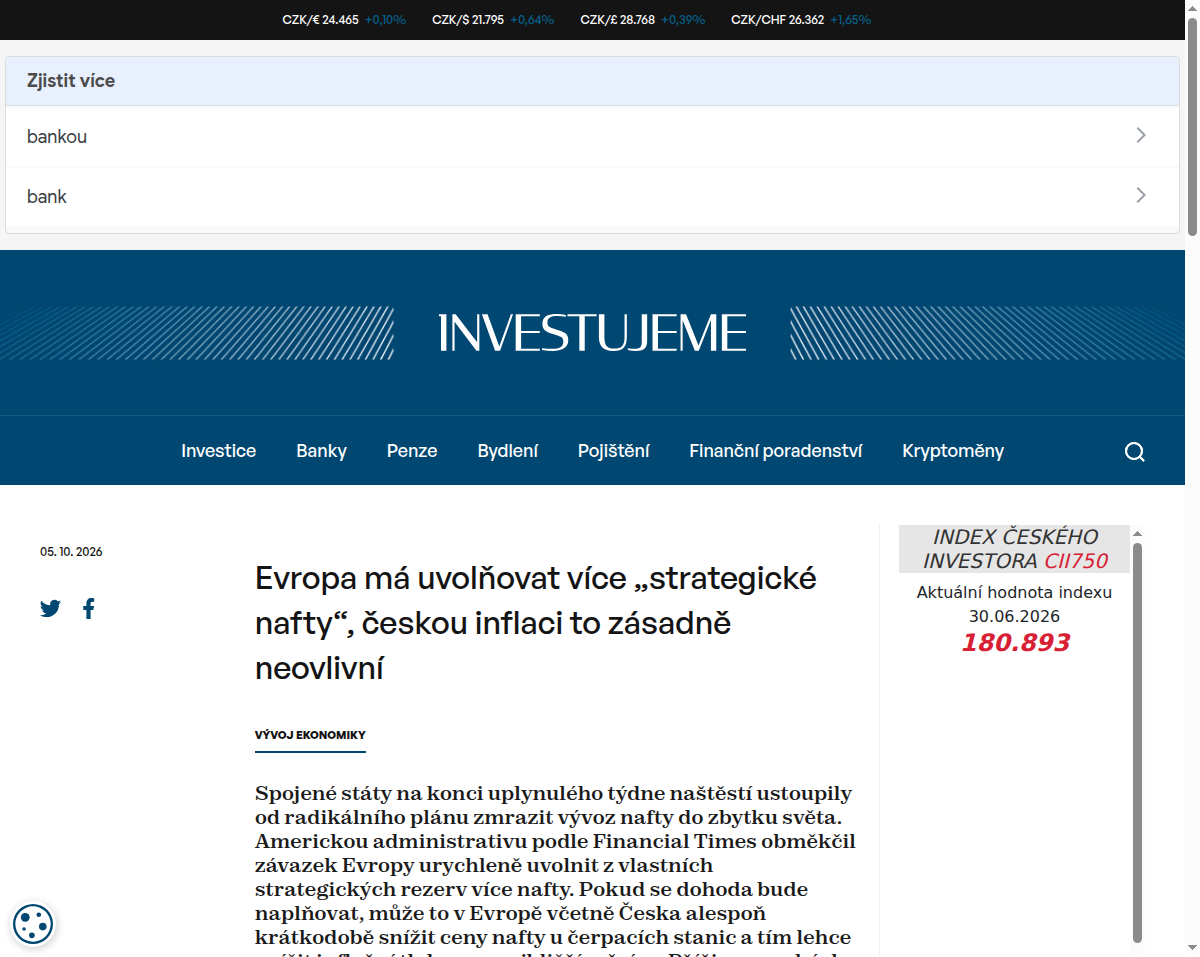 evropa-ma-uvolnovat-vice-strategicke-nafty-ceskou-inflaci-to-zasadne-neovlivni