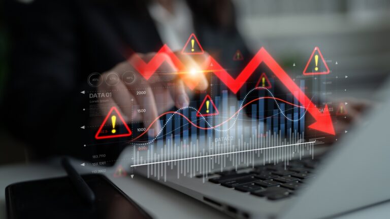 Economic,Caution,Visualized,With,Fluctuating,Market,Graph,,Alert,Symbols,,And