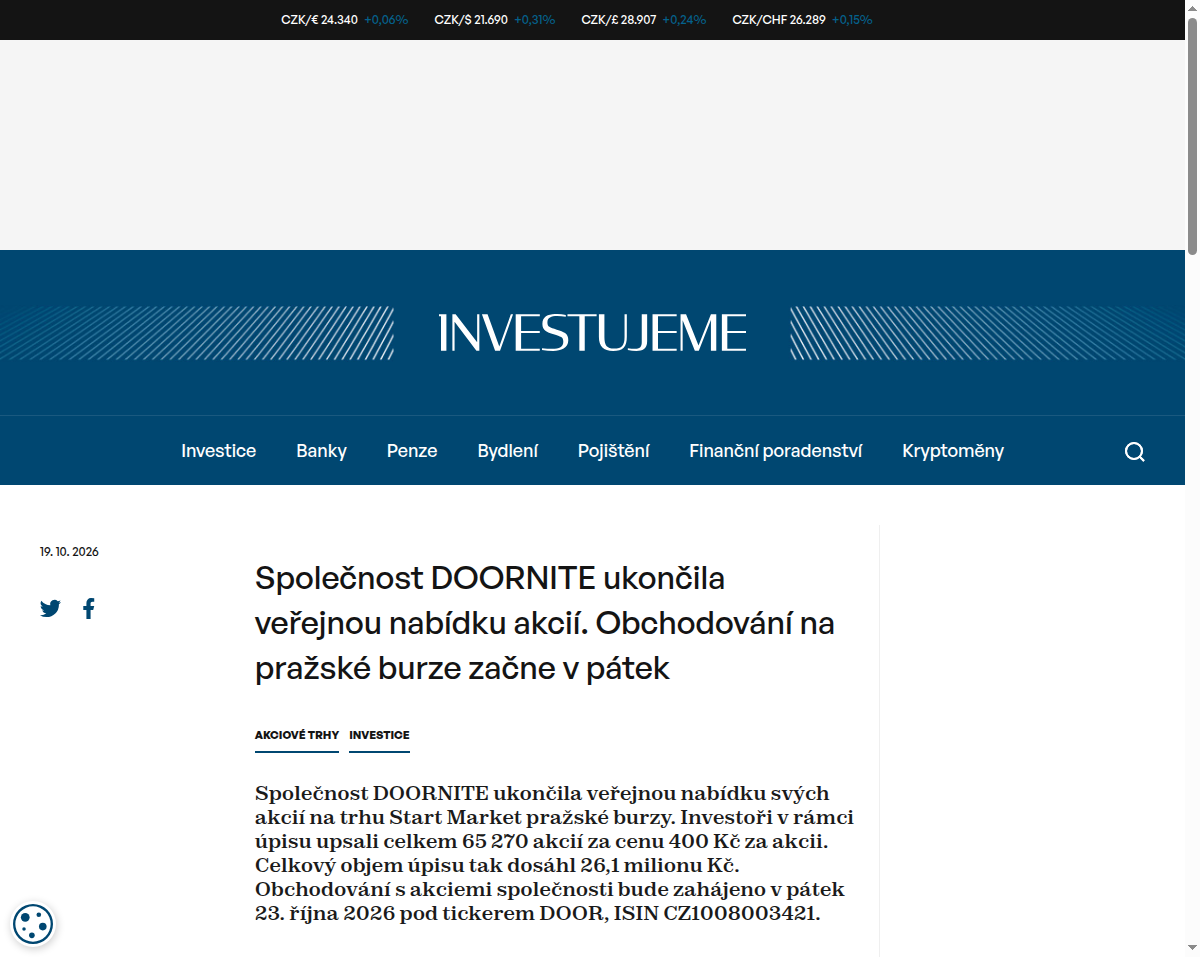 spolecnost-doornite-ukoncila-verejnou-nabidku-akcii-obchodovani-na-prazske-burze-zacne-v-patek